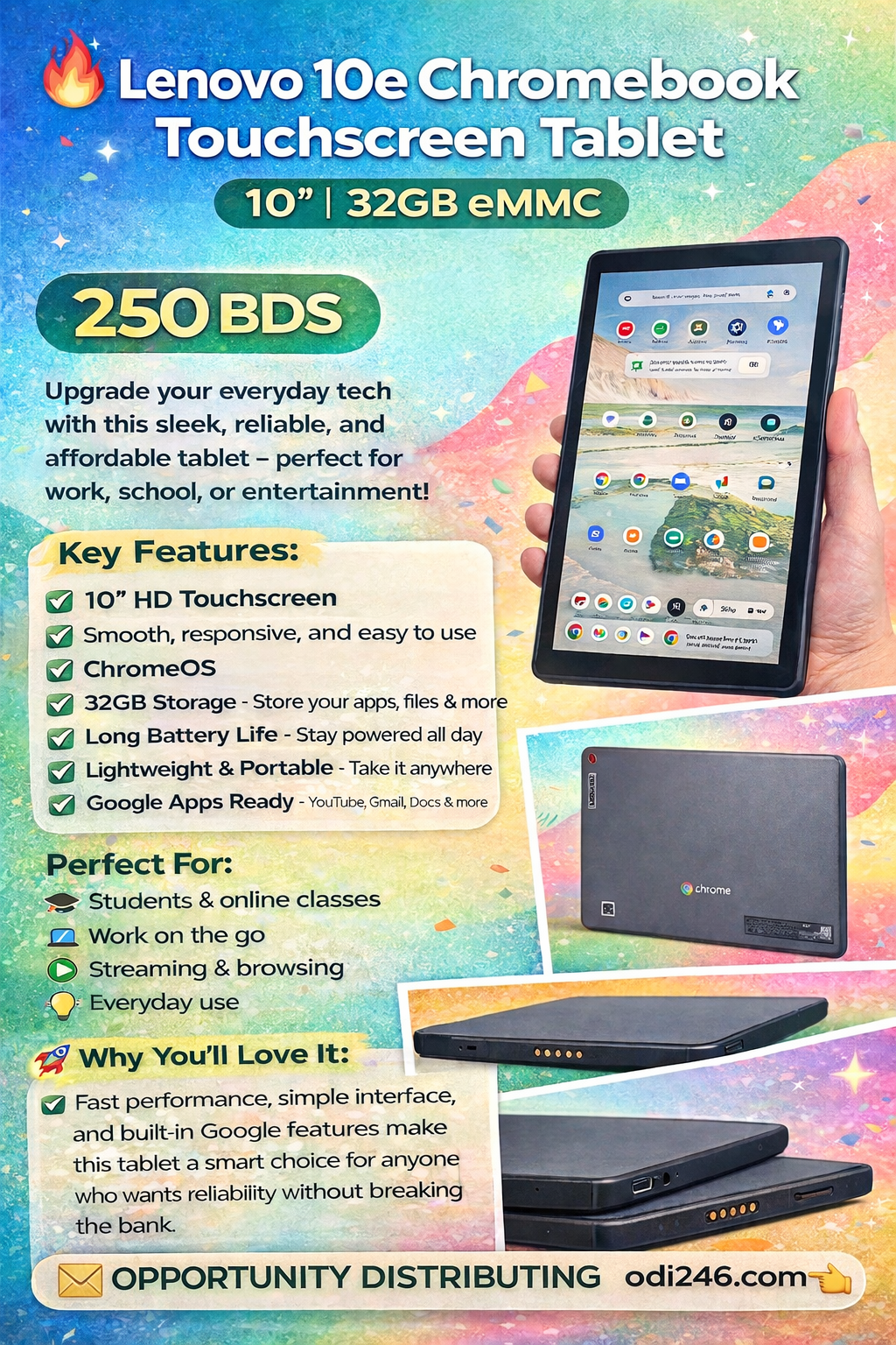 🔥 Lenovo 10e Chromebook Touchscreen Tablet – 10” | 32GB 🔥